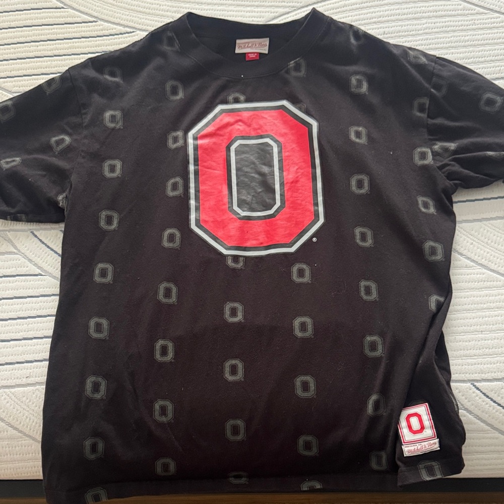 Mitchell & Ness Black Tee with Red and Gray O Design Ohio state